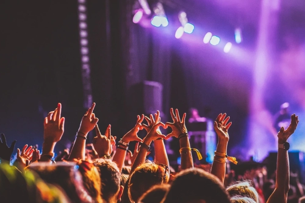 Ecamsecurity Surveillance Solutions for Event and Festival Security Crowd at a music festival with vibrant lighting, representing Ecamsecurity’s event security and monitoring solutions.